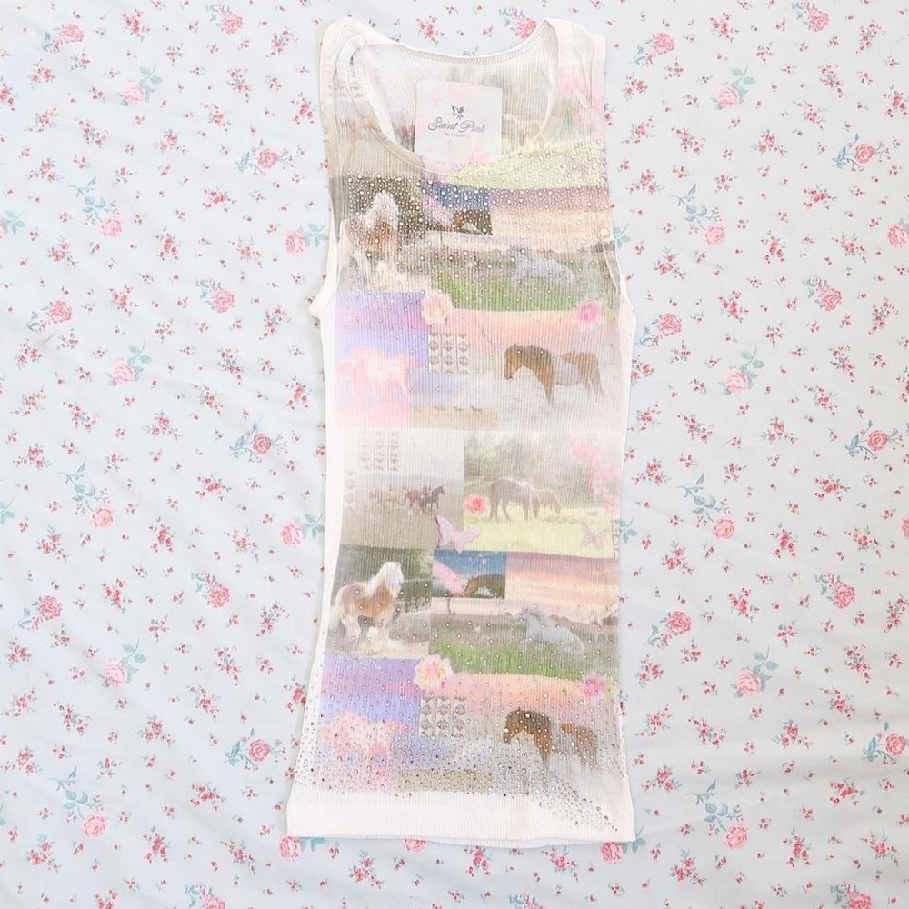 Y2K Horse Graphic Rhinestone Tank Western Coquette Baby Tank Top